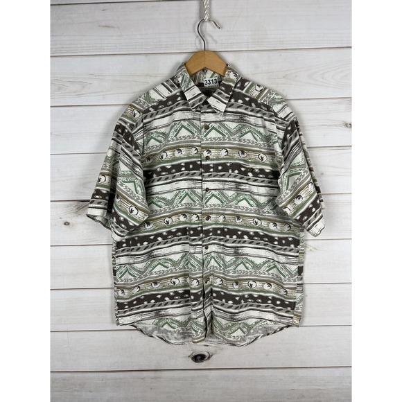 Vintage County‎ Seat Shirt Mens Large Linen Button Up Aztec Pattern 90s - Picture 1 of 5